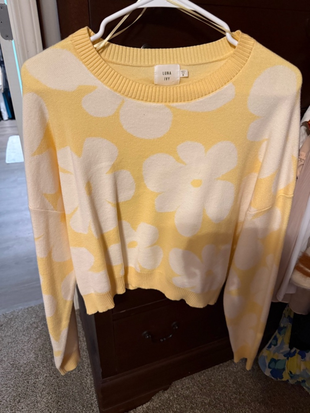 Luna Ivy Yellow Floral Scoop Neck Sweater